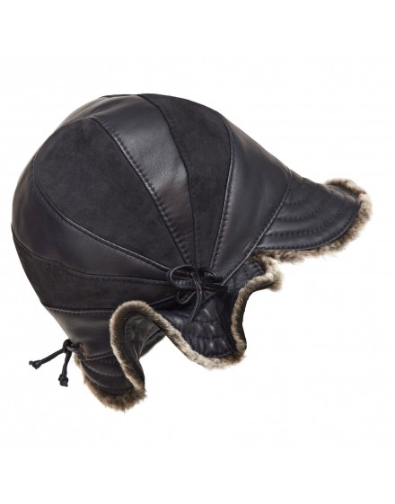 Skórzana czapka Pawie oko Merino- czarny